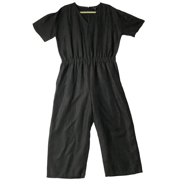 Eileen Fisher Black Short Sleeve V-Neck Linen Blend Jumpsuit Women Size Large - Picture 2 of 11